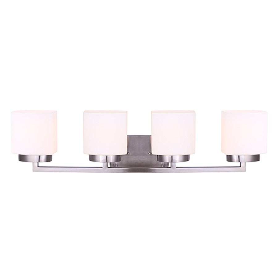 Canarm Sutherland 4-Light Vanity Light | Brushed Nickel and Flat Opal Glass | Bathroom Vanity | 31 x 6 x 8 in | Model IVL751A04BN