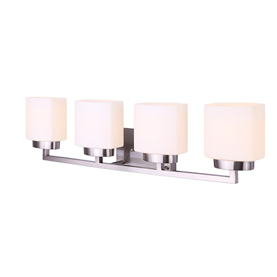 Canarm Sutherland 4-Light Vanity Light | Brushed Nickel and Flat Opal Glass | Bathroom Vanity | 31 x 6 x 8 in | Model IVL751A04BN