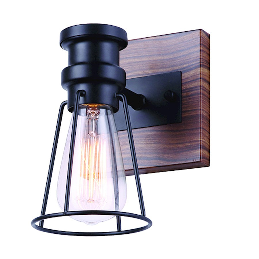 Canarm Blake 1-Light Wall Sconce | Matte Black and Faux Wood | Bathroom & Hallway Accent Light | 5 x 7 x 8 in | Model IVL752A01BKW