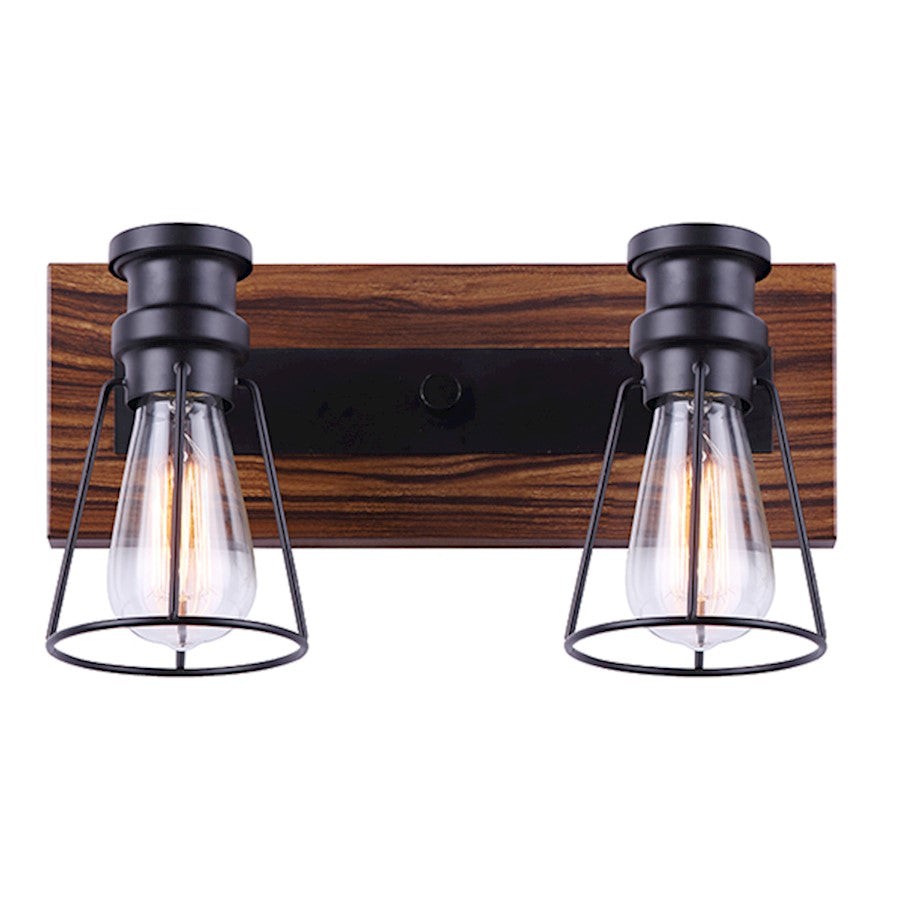 Canarm Blake 2-Light Vanity Light | Matte Black and Faux Wood | Bathroom Vanity | 14 x 7 x 8 in | Model IVL752A02BKW