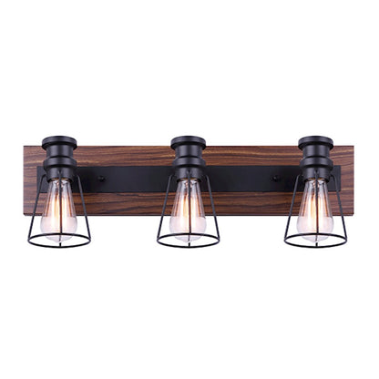 Canarm Blake 24in 3-Light Vanity Light | Industrial Matte Black and Faux Wood | Bathroom & Powder Room | 24 x 6.75 x 8 in | Model IVL752A03BKW