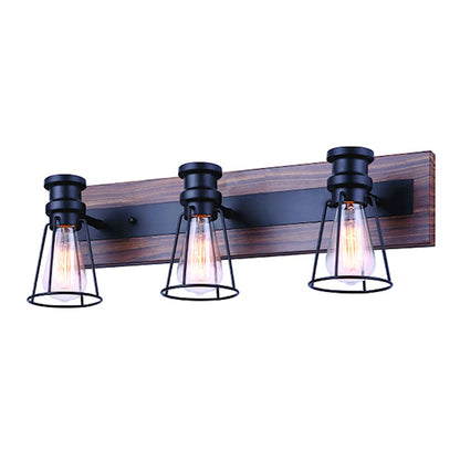 Canarm Blake 24in 3-Light Vanity Light | Industrial Matte Black and Faux Wood | Bathroom & Powder Room | 24 x 6.75 x 8 in | Model IVL752A03BKW
