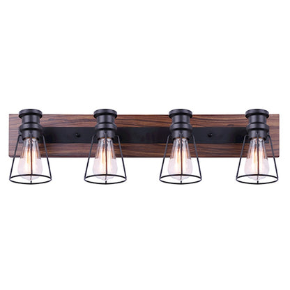 Canarm Blake 32in 4-Light Vanity Light | Industrial Matte Black and Faux Wood | Bathroom & Powder Room | 32 x 6.75 x 8 in | Model IVL752A04BKW