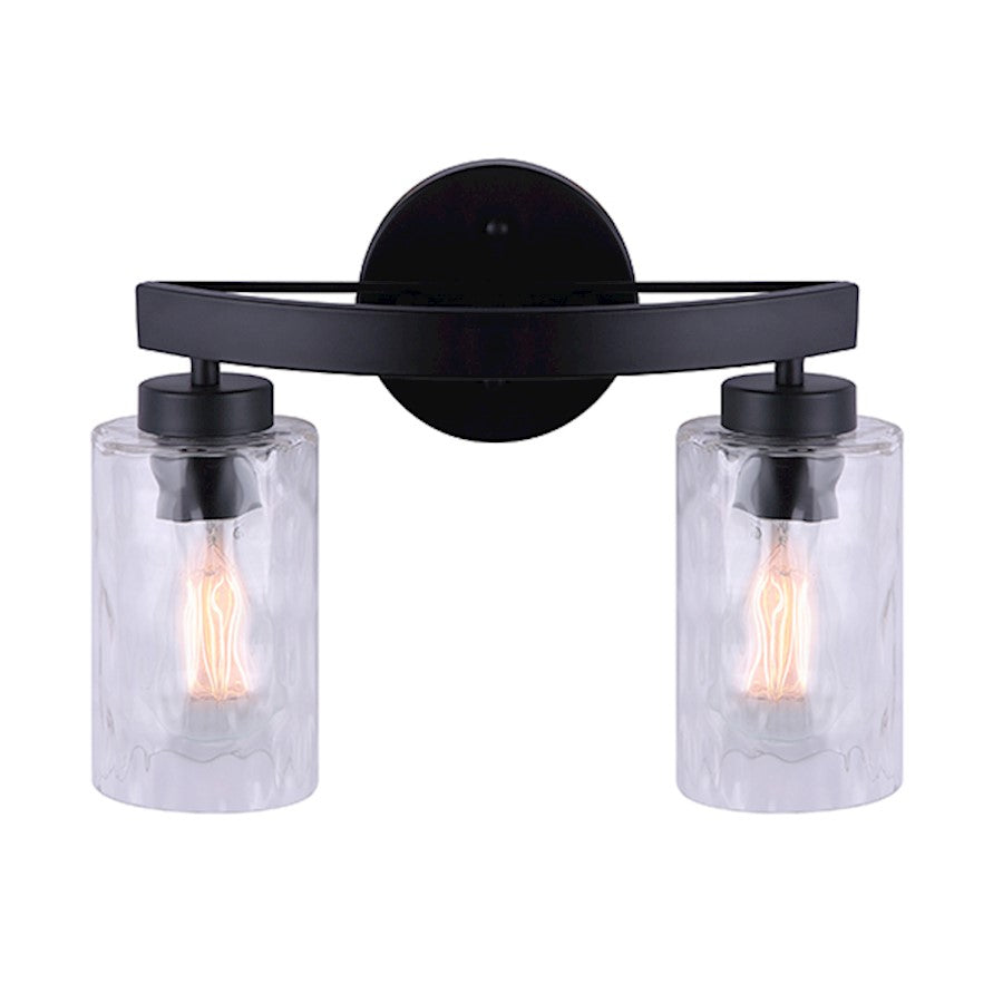 Canarm Newport 14in 2-Light Vanity Light | Modern Matte Black and Watermark Glass | Bathroom & Powder Room | 14 x 5 x 11 in | Model IVL754A02BK