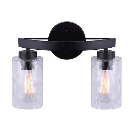 Canarm Newport 14in 2-Light Vanity Light | Modern Matte Black and Watermark Glass | Bathroom & Powder Room | 14 x 5 x 11 in | Model IVL754A02BK