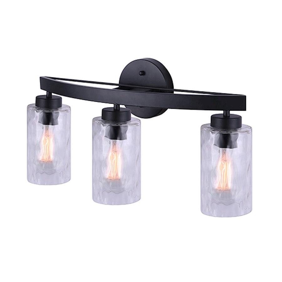 Canarm Newport 22in 3-Light Vanity Light | Modern Matte Black and Watermark Glass | Bathroom & Powder Room | 22 x 6.75 x 11 in | Model IVL754A03BK