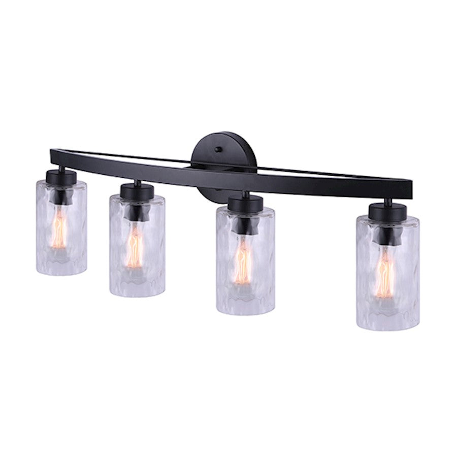 Canarm Newport 31in 4-Light Vanity | Modern Black and Watermark Glass | Bathroom Vanity Light | 31 x 6.5 x 11.25 in | Model IVL754A04BK