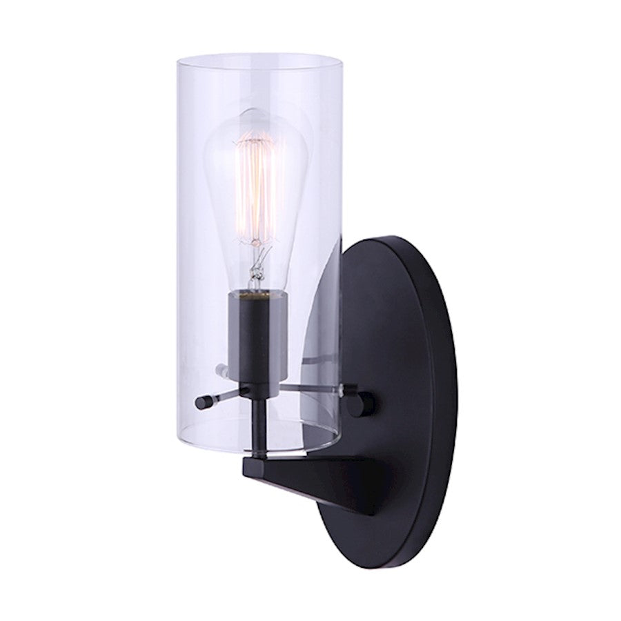 Canarm Joni 13in 1-Light Wall Sconce | Modern Black and Clear Glass | Bathroom & Hallway Accent Light | 4.5 x 6.5 x 13.12 in | Model IVL759A01BK