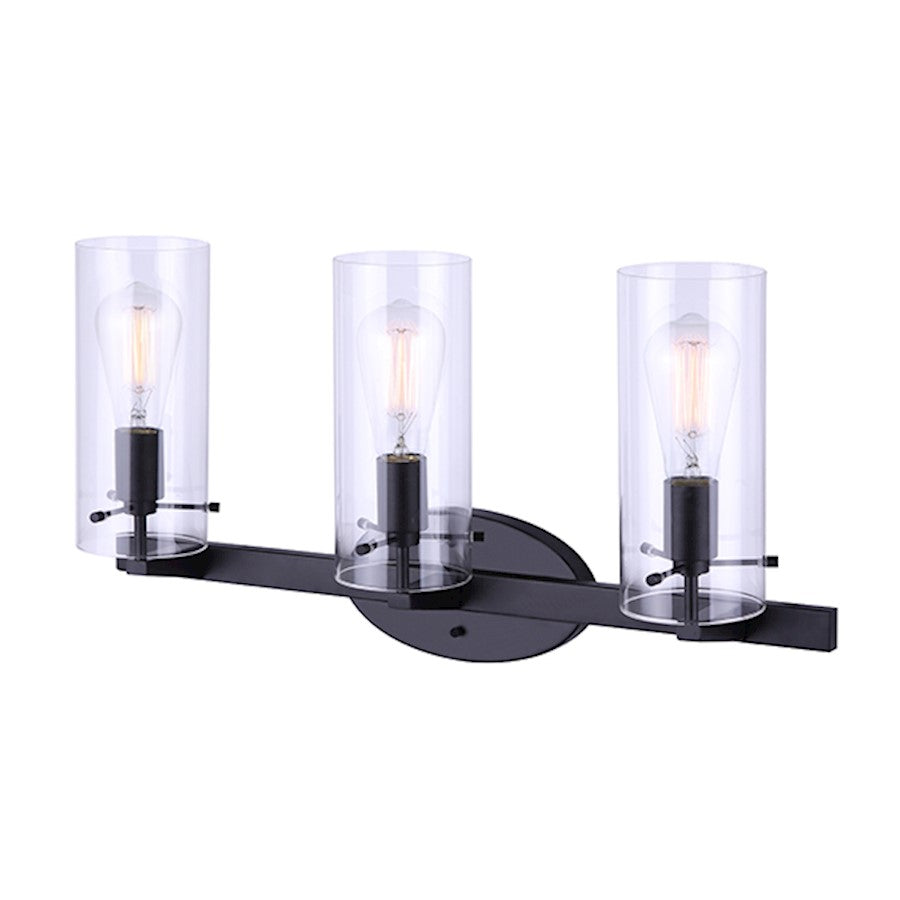 Canarm Joni 24in 3-Light Vanity | Modern Black and Clear Glass | Bathroom Vanity Light | 24 x 6 x 12.38 in | Model IVL759A03BK