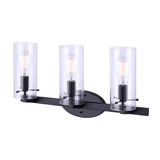 Canarm Joni 24in 3-Light Vanity | Modern Black and Clear Glass | Bathroom Vanity Light | 24 x 6 x 12.38 in | Model IVL759A03BK