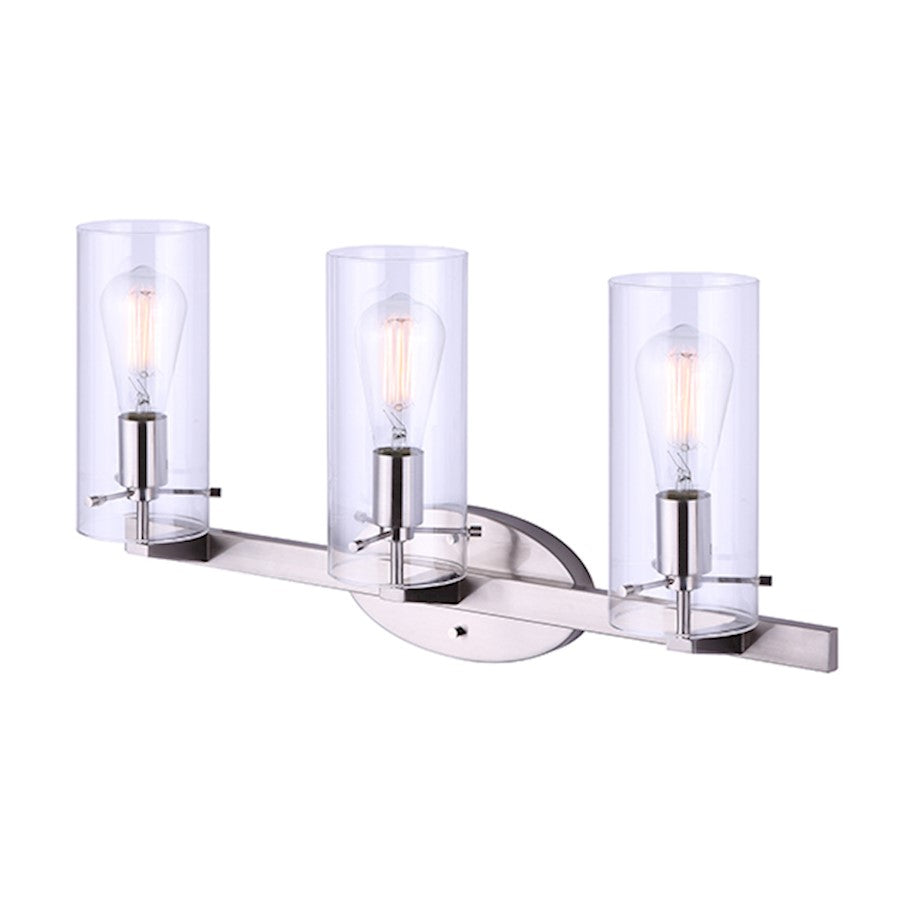 Canarm Joni 24in 3-Light Vanity | Modern Brushed Nickel and Clear Glass | Bathroom Vanity Light | 24 x 6 x 12.38 in | Model IVL759A03BN