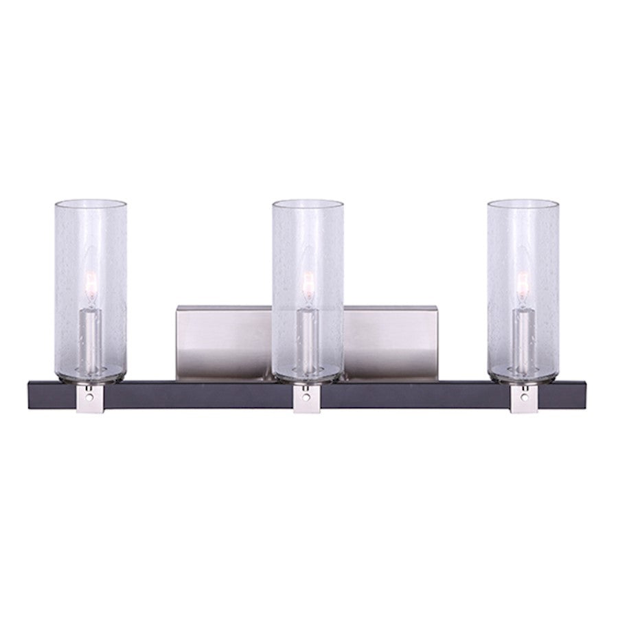 Canarm Cedar 24in 3-Light Vanity Light | Black and Brushed Nickel with Seeded Glass | Bathroom Vanity | 24 x 5 x 10 in | Model IVL762A03BKN
