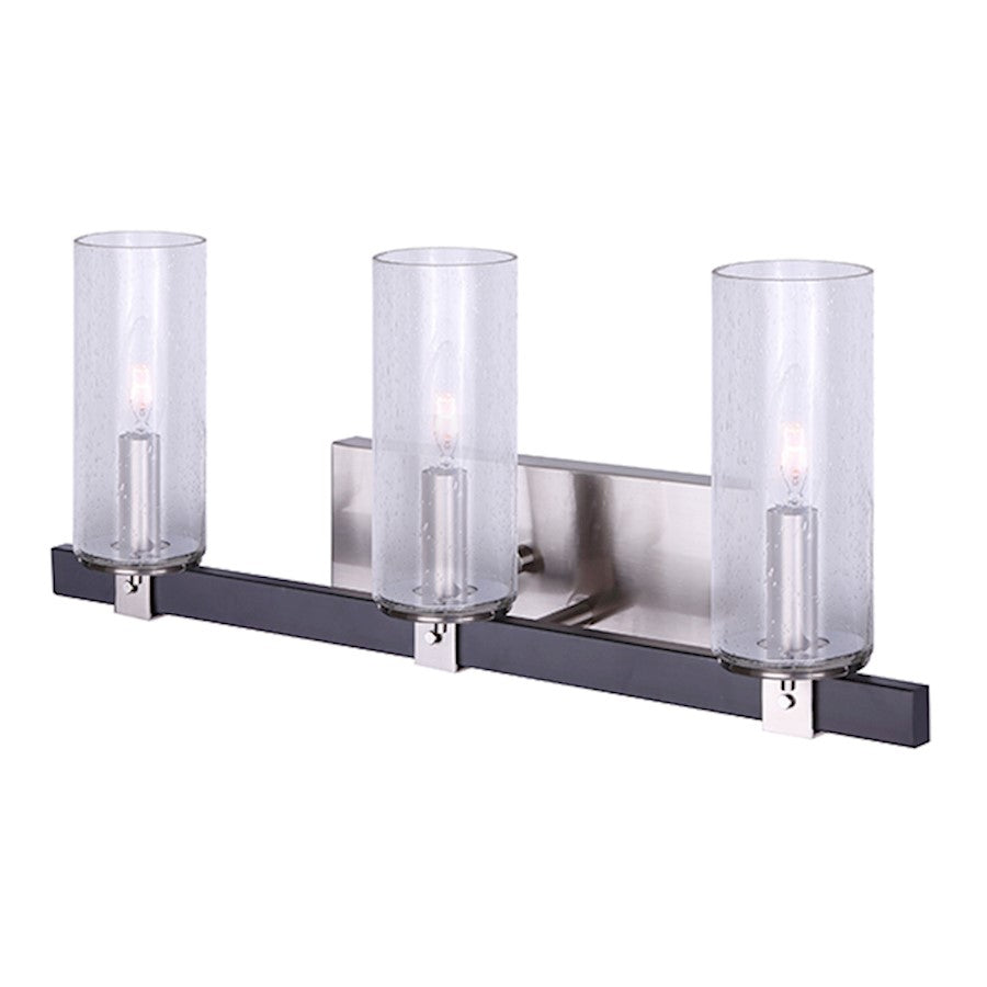 Canarm Cedar 24in 3-Light Vanity Light | Black and Brushed Nickel with Seeded Glass | Bathroom Vanity | 24 x 5 x 10 in | Model IVL762A03BKN