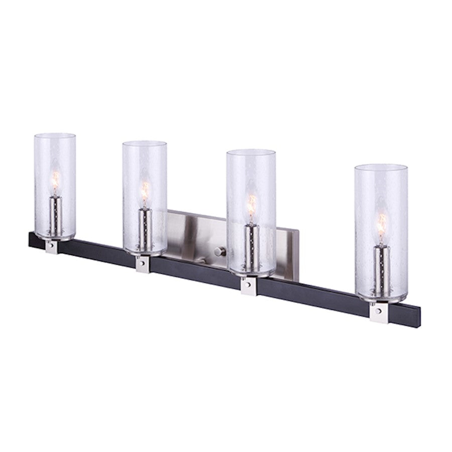 Canarm Cedar 32in 4-Light Vanity Light | Black and Brushed Nickel with Seeded Glass | Bathroom Vanity | 32 x 5 x 10 in | Model IVL762A04BKN
