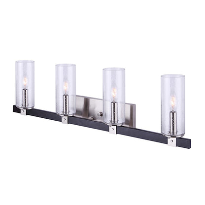 Canarm Cedar 32in 4-Light Vanity Light | Black and Brushed Nickel with Seeded Glass | Bathroom Vanity | 32 x 5 x 10 in | Model IVL762A04BKN