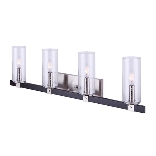 Canarm Cedar 32in 4-Light Vanity Light | Black and Brushed Nickel with Seeded Glass | Bathroom Vanity | 32 x 5 x 10 in | Model IVL762A04BKN