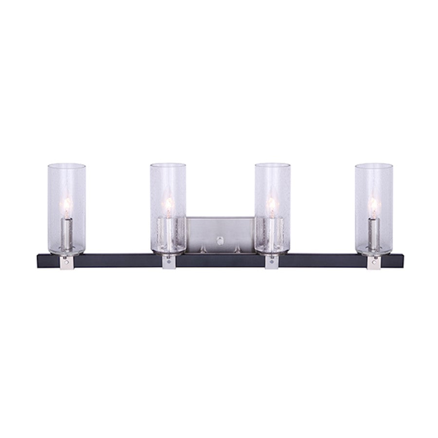 Canarm Cedar 32in 4-Light Vanity Light | Black and Brushed Nickel with Seeded Glass | Bathroom Vanity | 32 x 5 x 10 in | Model IVL762A04BKN