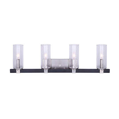 Canarm Cedar 32in 4-Light Vanity Light | Black and Brushed Nickel with Seeded Glass | Bathroom Vanity | 32 x 5 x 10 in | Model IVL762A04BKN