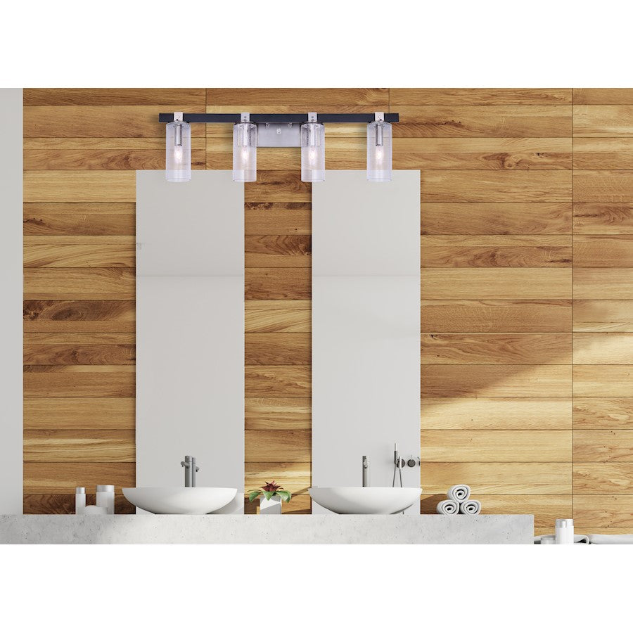 Canarm Cedar 32in 4-Light Vanity Light | Black and Brushed Nickel with Seeded Glass | Bathroom Vanity | 32 x 5 x 10 in | Model IVL762A04BKN
