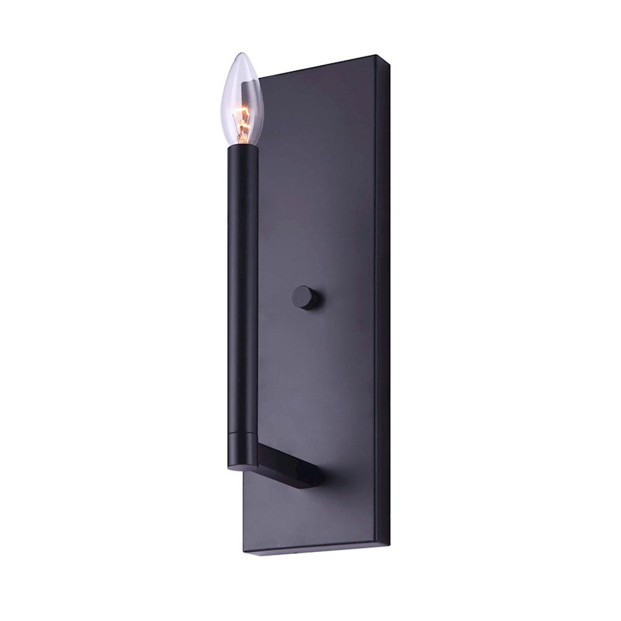 Canarm Kingston 1-Light Wall Sconce | Black | Hallway & Bedroom Accent | 4in W x 14in H x 5in D | Model IWF1011A01BK