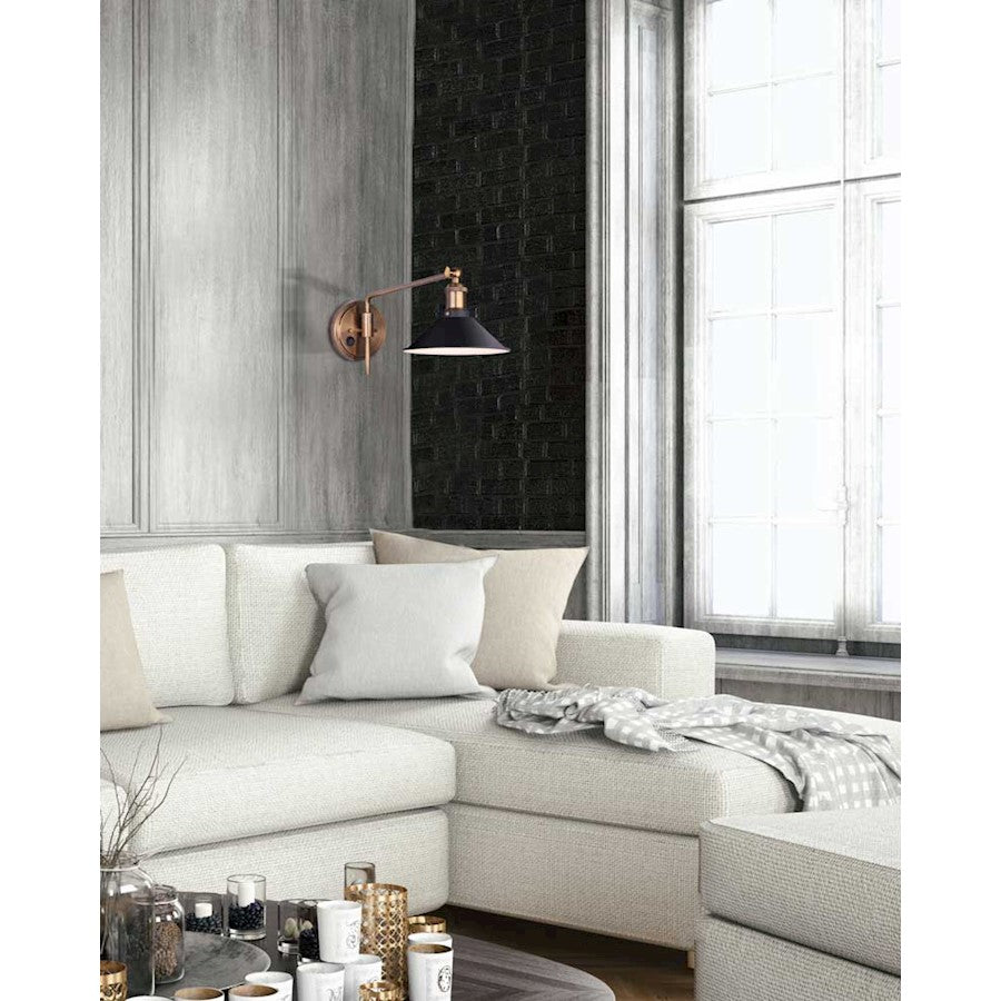 Canarm Tally 8in 1-Light Wall Sconce | Modern Black and Gold Metal | Hallway & Bedroom Accent Light | 8 x 9 x 18 in | Model IWF1017A01BKG