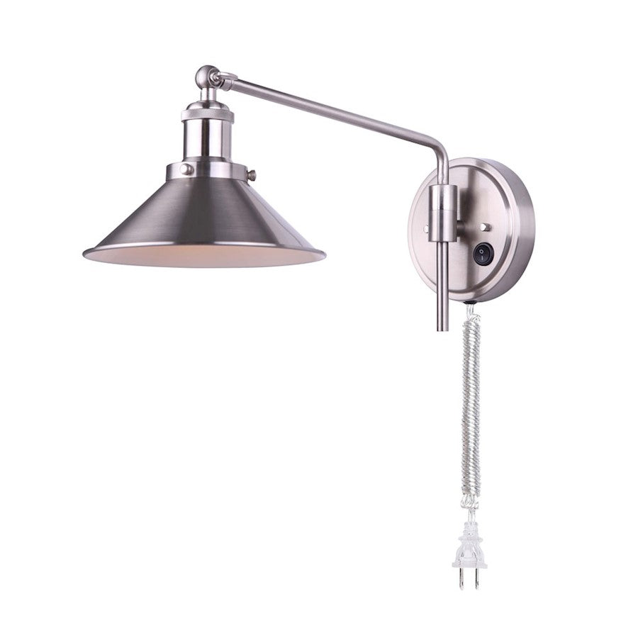 Canarm Tally 8in 1-Light Wall Sconce | Modern Brushed Nickel Metal | Hallway & Bedroom Accent Light | 8 x 9 x 18 in | Model IWF1017A01BN
