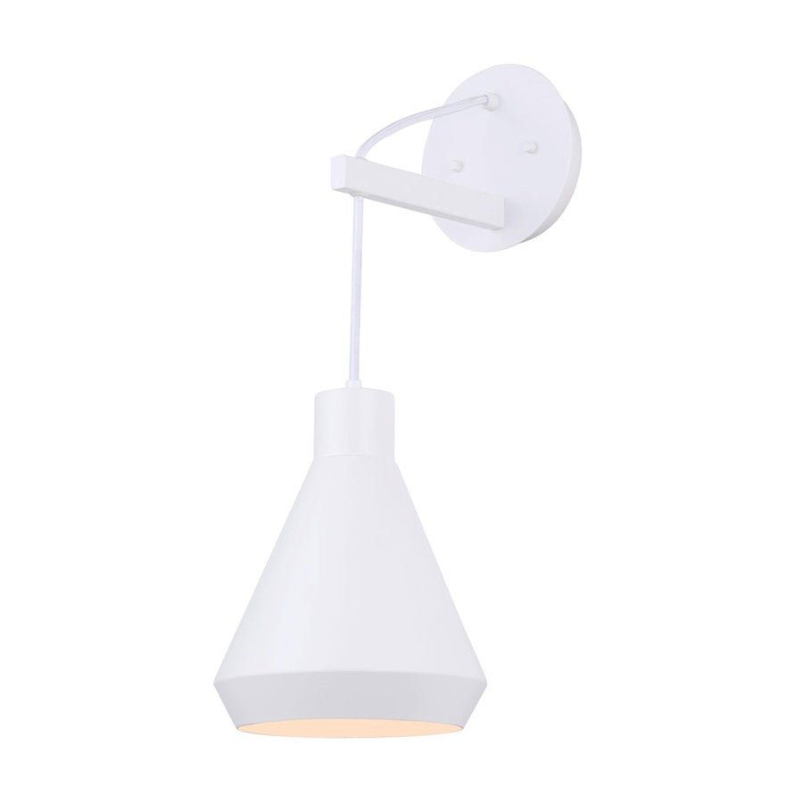 Canarm Byck 7in 1-Light Wall Sconce | Modern Matte White Metal | Hallway & Bedroom Accent Light | 7 x 10 x 18 in | Model IWF1020A01WH
