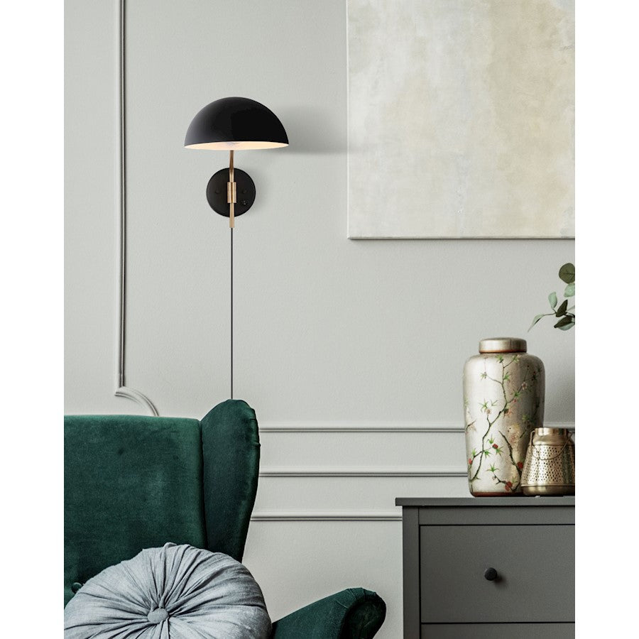 Canarm Hinton 1-Light Wall Sconce | Matte Black and Gold Metal | Bedroom & Hallway Accent | 18.5 x 9.12 x 12.25 in | Model IWF1054A01BKG