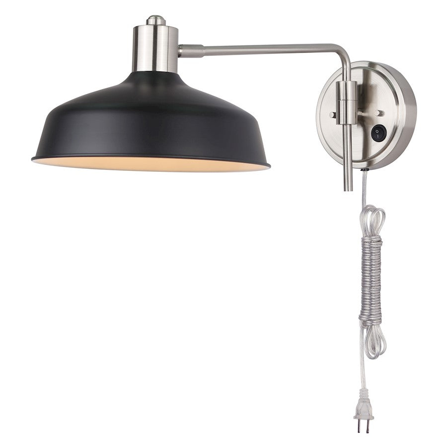 Canarm Bello 1-Light Wall Sconce | Brushed Nickel and Matte Black Metal | Bedroom & Hallway Accent | 21.5 x 10.25 x 7.5 in | Model IWF1055A01BKN