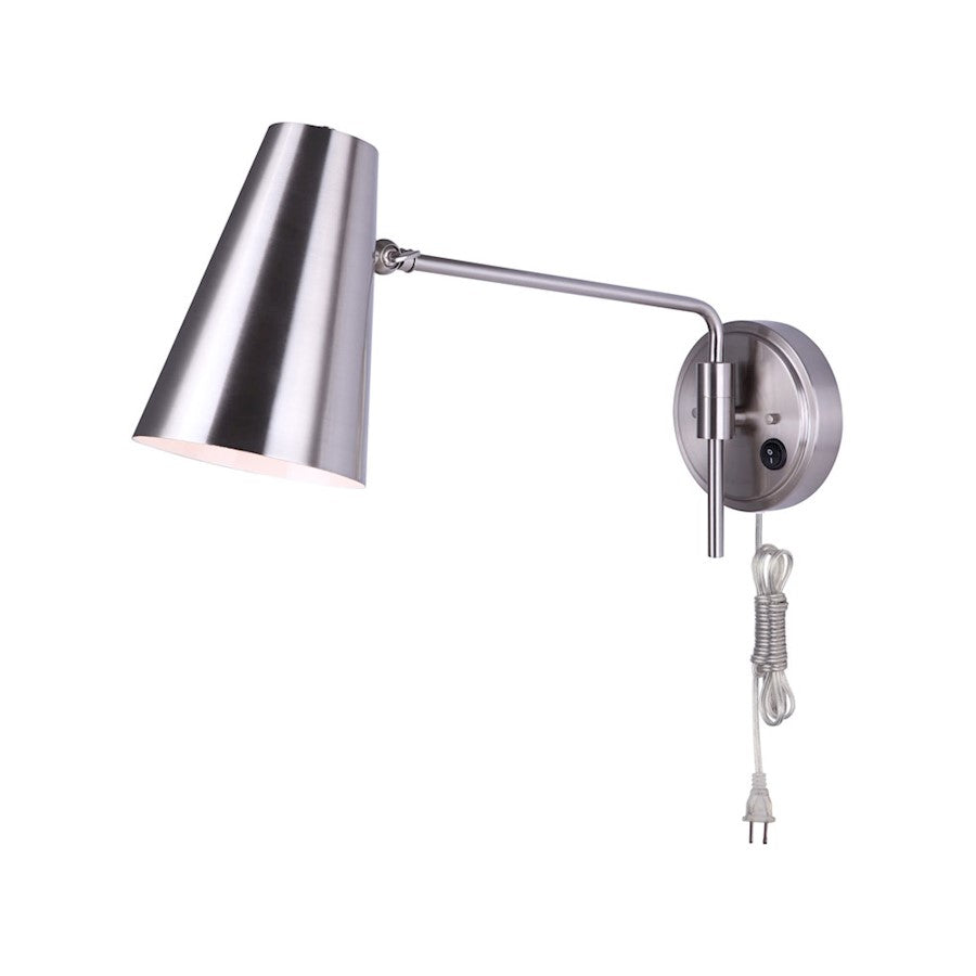 Canarm Orli 22in 1-Light Wall Sconce | Brushed Nickel Adjustable Arm | Bedroom & Office Reading Light | 21.5 x 5.5 x 11.5 in | Model IWF1056A01BN