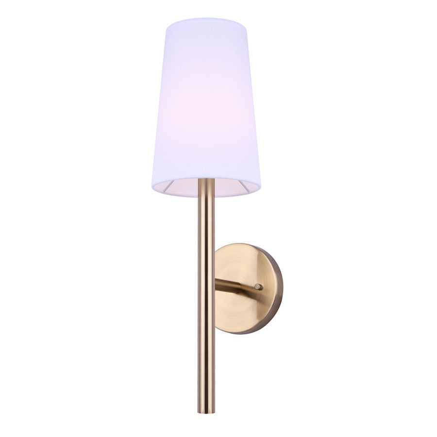 Canarm Dorri 19in 1-Light Wall Sconce | Gold Finish with White Fabric Shade | Bedroom & Living Room Accent | 7 x 5.5 x 19.25 in | Model IWF1072A01GD