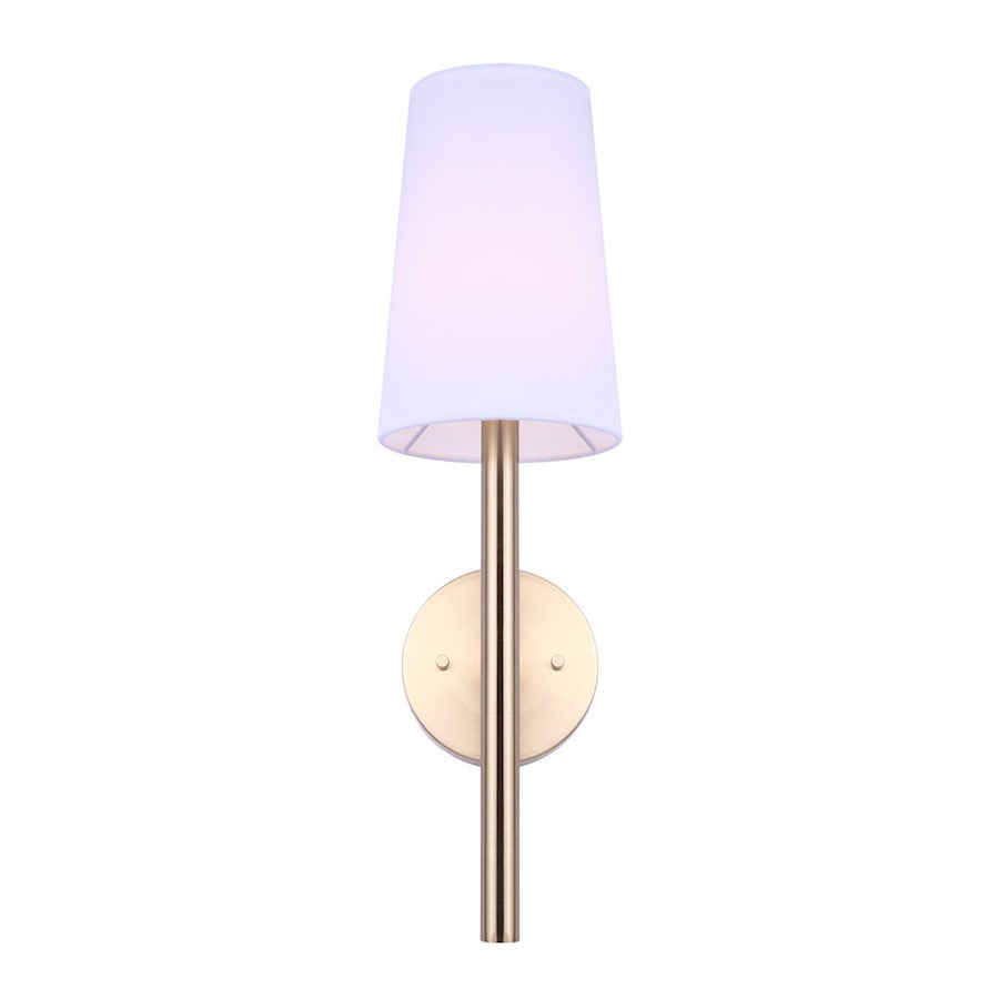 Canarm Dorri 19in 1-Light Wall Sconce | Gold Finish with White Fabric Shade | Bedroom & Living Room Accent | 7 x 5.5 x 19.25 in | Model IWF1072A01GD