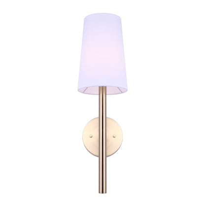 Canarm Dorri 19in 1-Light Wall Sconce | Gold Finish with White Fabric Shade | Bedroom & Living Room Accent | 7 x 5.5 x 19.25 in | Model IWF1072A01GD