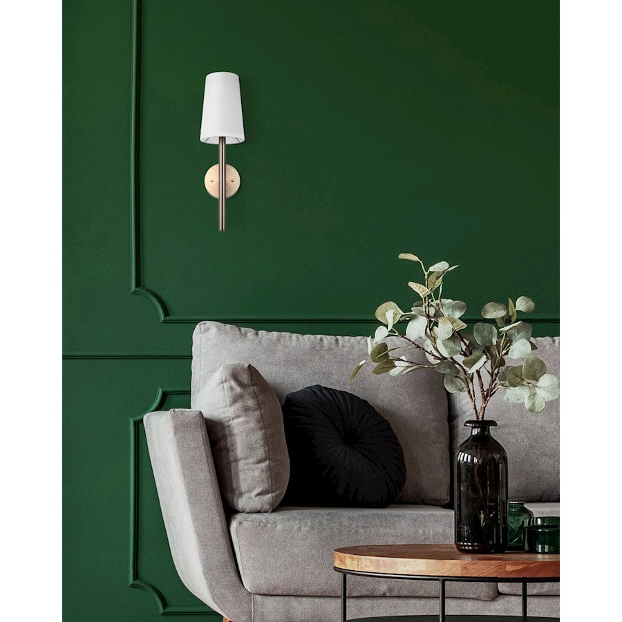 Canarm Dorri 19in 1-Light Wall Sconce | Gold Finish with White Fabric Shade | Bedroom & Living Room Accent | 7 x 5.5 x 19.25 in | Model IWF1072A01GD