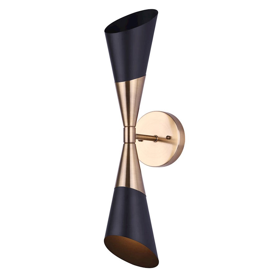 Canarm Emlen 21in 2-Light Wall Sconce | Matte Black and Gold Mid-Century Modern | Living Room & Bedroom Statement | Model IWF1073A02BKG