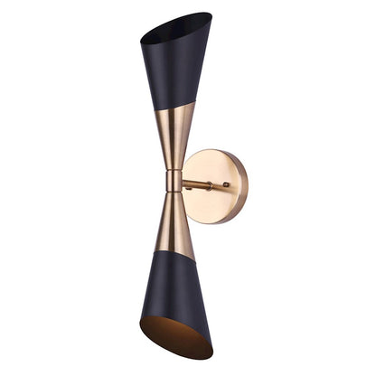 Canarm Emlen 21in 2-Light Wall Sconce | Matte Black and Gold Mid-Century Modern | Living Room & Bedroom Statement | Model IWF1073A02BKG