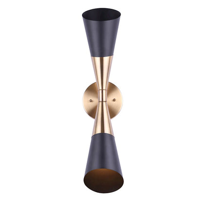 Canarm Emlen 21in 2-Light Wall Sconce | Matte Black and Gold Mid-Century Modern | Living Room & Bedroom Statement | Model IWF1073A02BKG