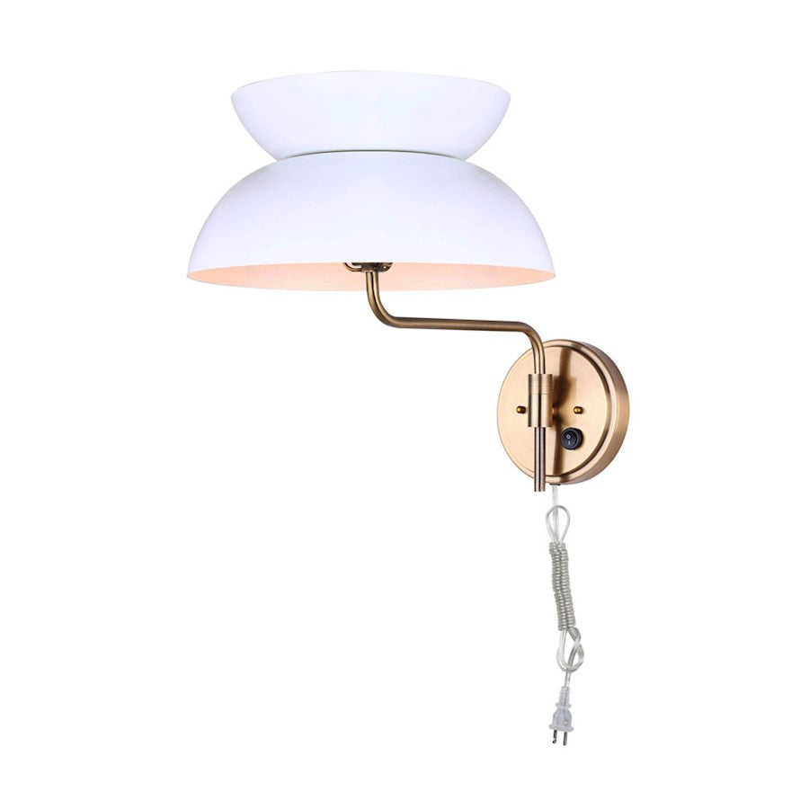 Canarm Mila 1-Light Wall Sconce | Gold and Matte White Metal | Bedroom & Hallway Accent Light | 13 x 18 x 14 in | Model IWF1096A01GDW