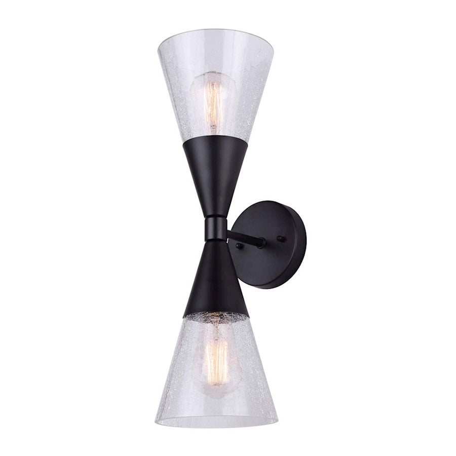 Canarm Lillian 2-Light Wall Sconce | Matte Black Metal with Crackle Glass | Bathroom & Hallway Accent Light | 6 x 8 x 20 in | Model IWF1101A02BK