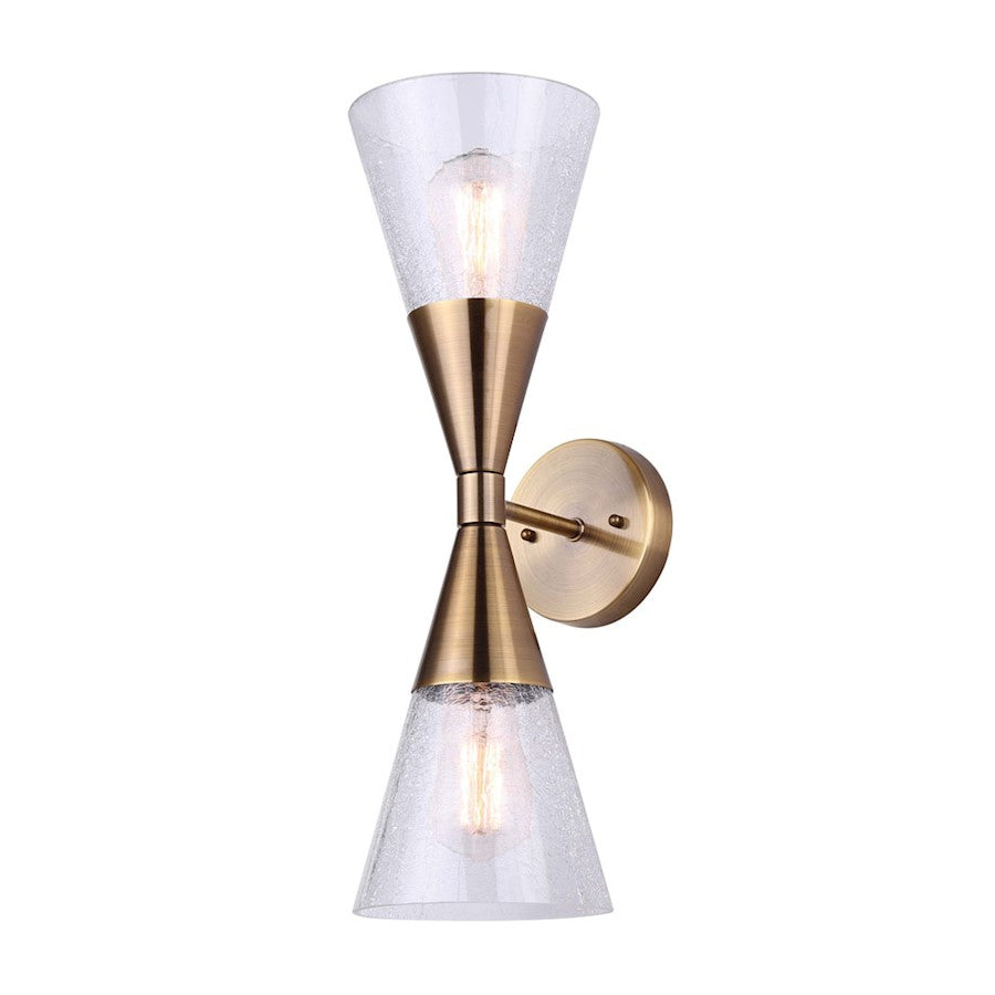 Canarm Lillian 2-Light Wall Sconce | Gold Metal with Crackle Glass | Bathroom & Hallway Accent Light | 6 x 8 x 20 in | Model IWF1101A02GD