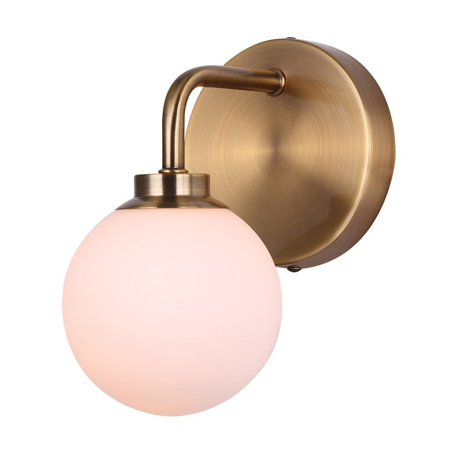 Canarm Asher 1-Light Wall Sconce | Gold Metal and Flat Opal Glass | Bedroom & Hallway Accent | 5.12 x 6.75 x 8.5 in | Model IWF1105A01GD9