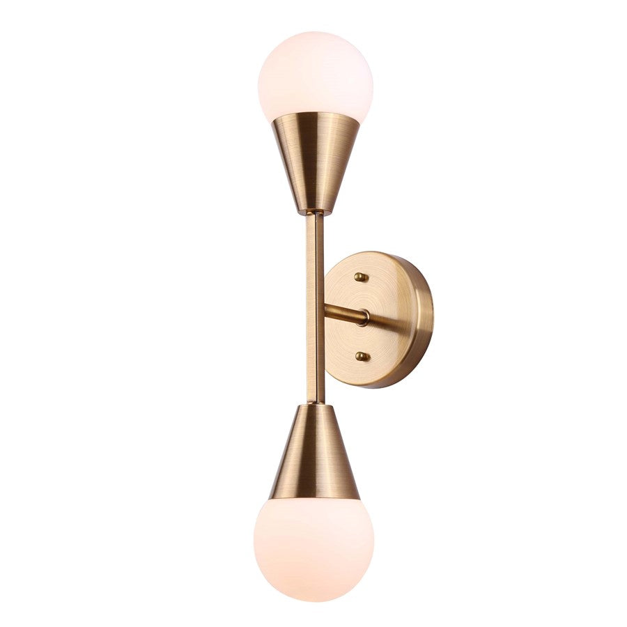 Canarm Arlowe 2-Light Wall Sconce | Gold Metal and Flat Opal Glass | Living Room & Hallway | 4.75 x 5.5 x 19 in | Model IWF1125A02GD9