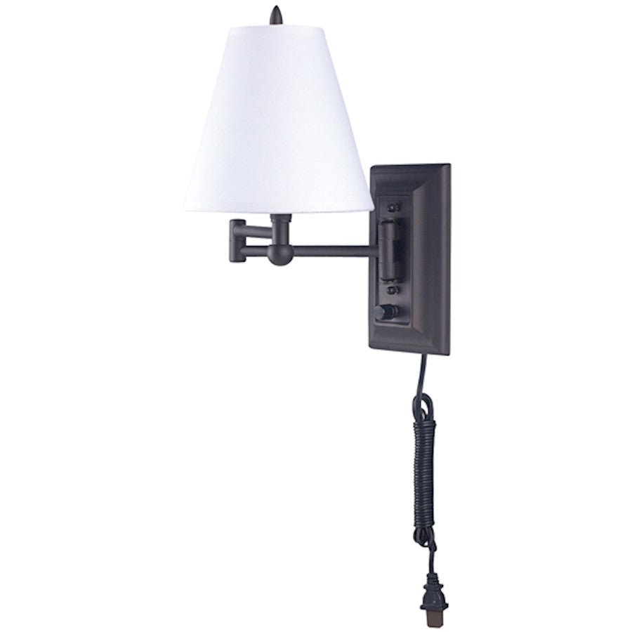 Canarm Swing Arm Wall Sconce | Oil Rubbed Bronze Metal and Fabric Shade | Bedroom & Reading Nook | 6.78 x 17 x 12.5 in | Model IWF113D