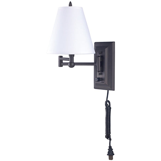 Canarm Swing Arm Wall Sconce | Oil Rubbed Bronze Metal and Fabric Shade | Bedroom & Reading Nook | 6.78 x 17 x 12.5 in | Model IWF113D