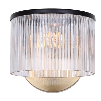 Canarm Jenner 7in 1-Light Wall Sconce | Mid-Century Matte Black and Gold with Clear Ribbed Glass | Hallway & Bedroom Accent | Model IWF1143A01BKG