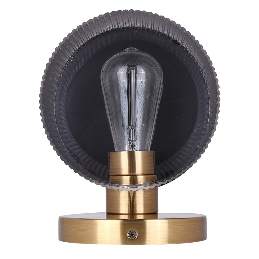 Canarm Jenner 7in 1-Light Wall Sconce | Mid-Century Matte Black and Gold with Clear Ribbed Glass | Hallway & Bedroom Accent | Model IWF1143A01BKG