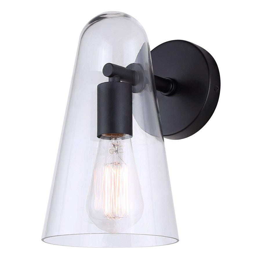 Canarm Luisa 8in 1-Light Wall Sconce | Mid-Century Matte Black with Clear Glass | Bedroom & Hallway Accent | 8 x 5.88 x 10.25 in | Model IWF1144A01BK