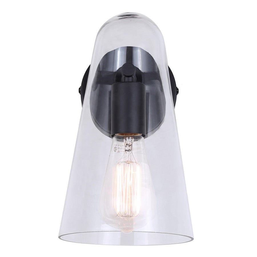 Canarm Luisa 8in 1-Light Wall Sconce | Mid-Century Matte Black with Clear Glass | Bedroom & Hallway Accent | 8 x 5.88 x 10.25 in | Model IWF1144A01BK