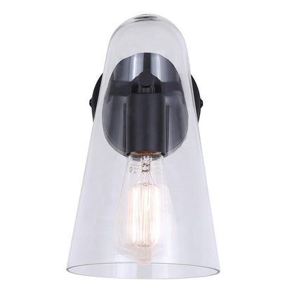 Canarm Luisa 8in 1-Light Wall Sconce | Mid-Century Matte Black with Clear Glass | Bedroom & Hallway Accent | 8 x 5.88 x 10.25 in | Model IWF1144A01BK