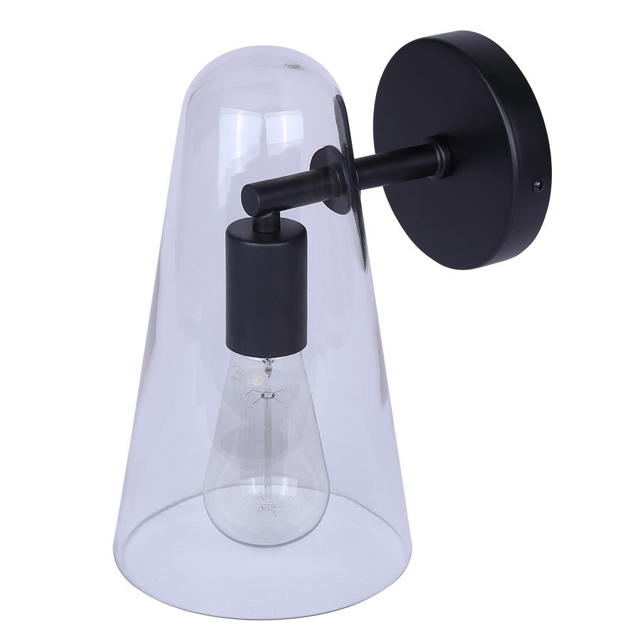 Canarm Luisa 8in 1-Light Wall Sconce | Mid-Century Matte Black with Clear Glass | Bedroom & Hallway Accent | 8 x 5.88 x 10.25 in | Model IWF1144A01BK